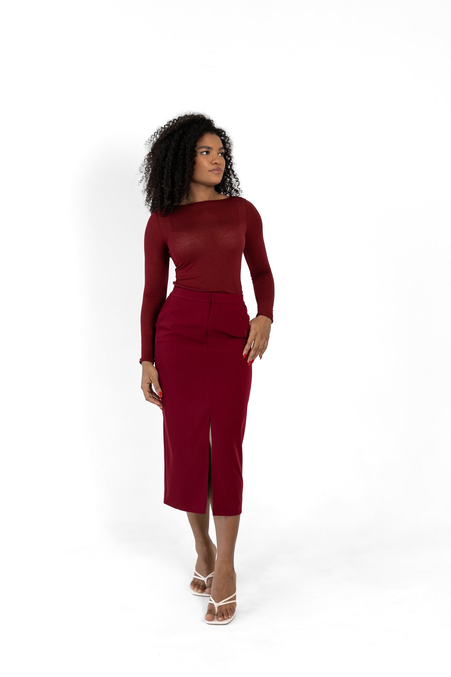 Efe Midi Skirt with Front Slit