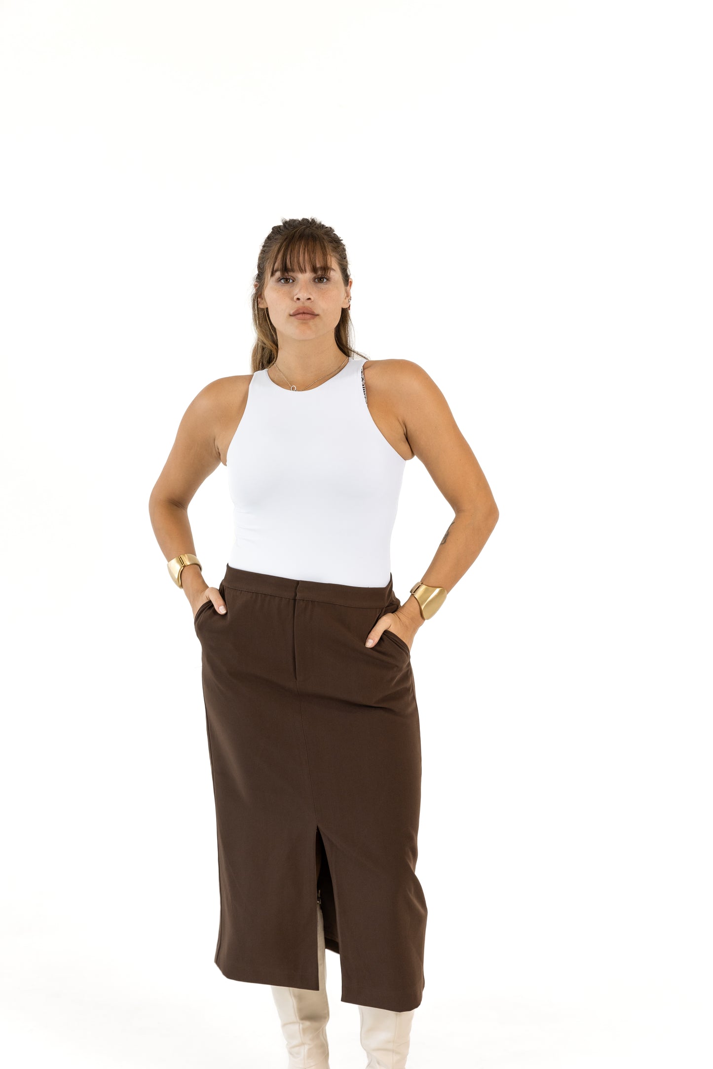 Efe Midi Skirt with Front Slit