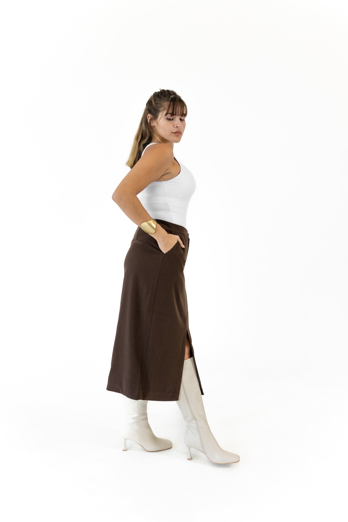 Efe Midi Skirt with Front Slit