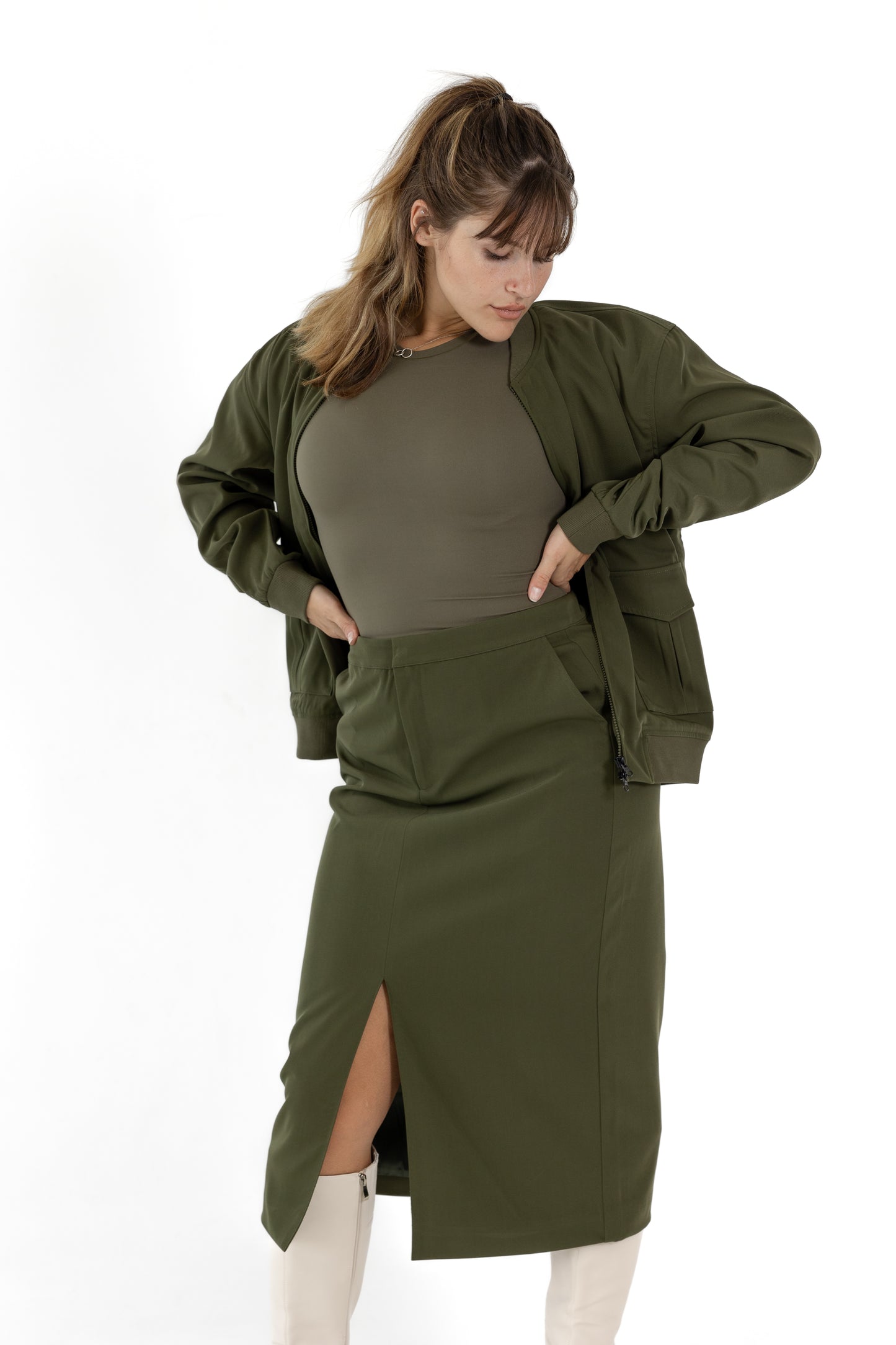Efe Midi Skirt with Front Slit